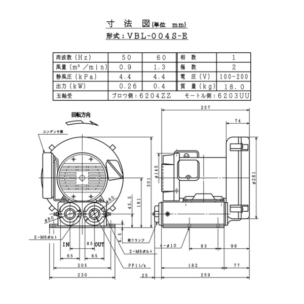 直送品】 日立産機 ボルテックスブロワ 低騒音形 Eシリーズ 単相100V