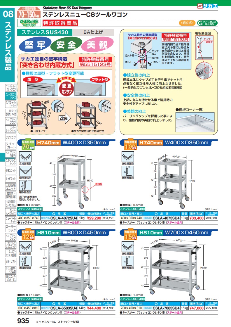 ポイント15倍】【直送品】 サカエ ステンレスニューＣＳツールワゴン