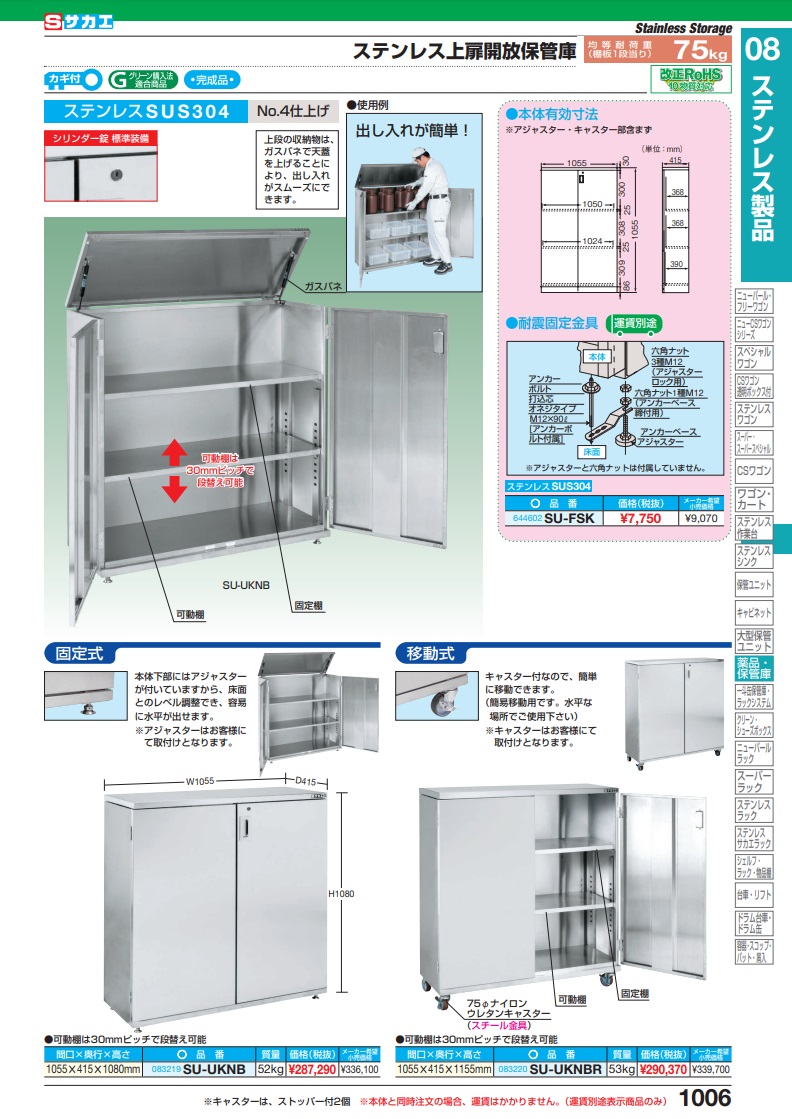 ポイント10倍】【直送品】 サカエ ステンレス上扉開放保管庫（固定式