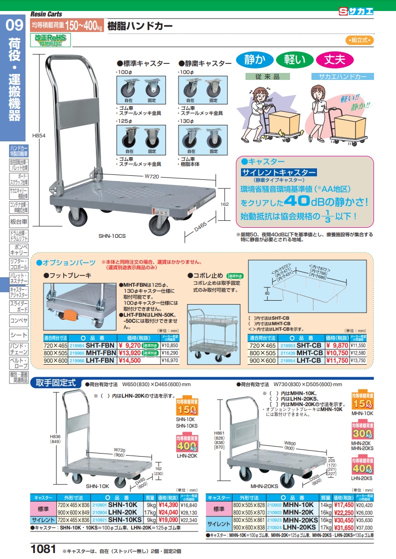 直送品】 サカエ 樹脂ハンドカー用オプションフットブレーキ SHT-FBN