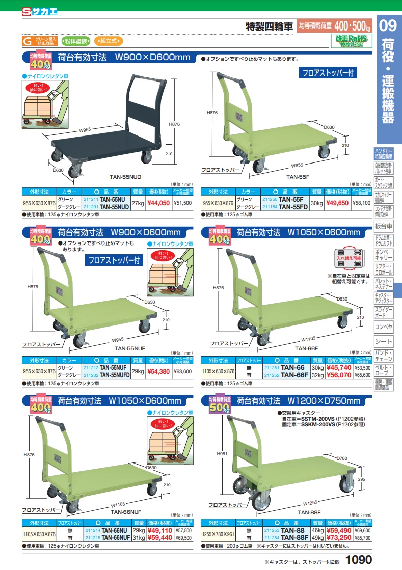 直送品】 サカエ 特製四輪車（４００ｋｇタイプ） TAN-55NU (211211