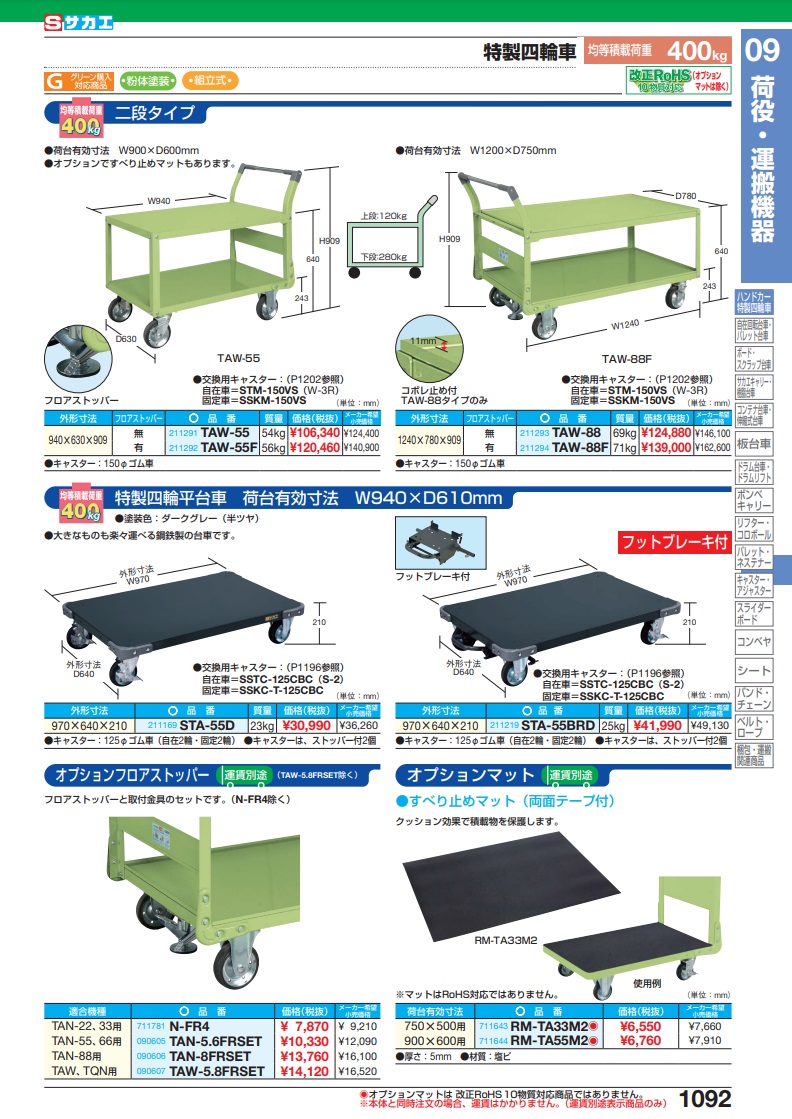 直送品】 サカエ 特製四輪車用オプションフロアロック TAW-5.8FRSET