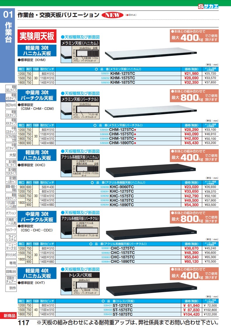 直送品】 サカエ 作業台 オプション天板（実験用天板／アクリル系樹脂