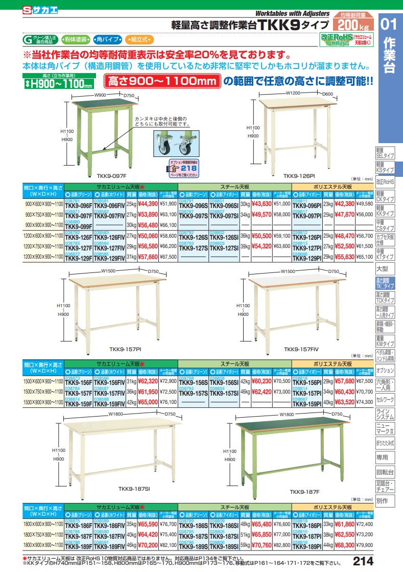 ポイント15倍】【直送品】 サカエ 軽量高さ調整作業台ＴＫＫ９タイプ