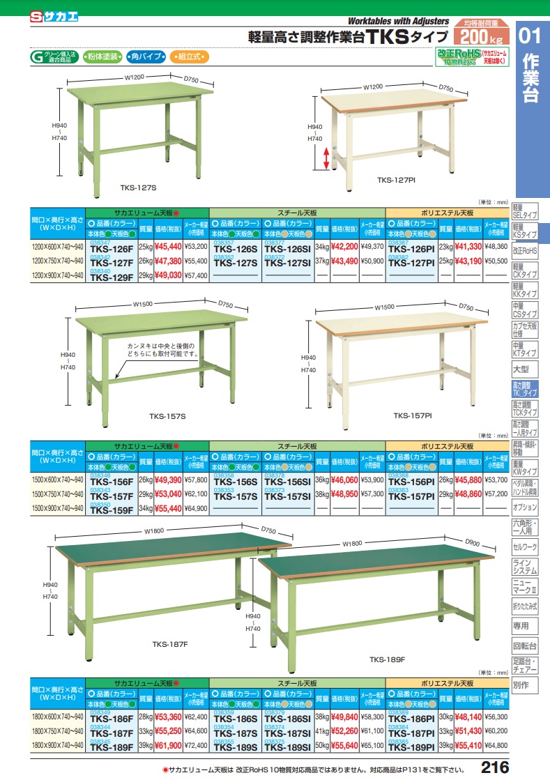 ポイント15倍】【直送品】 サカエ 軽量高さ調整作業台ＴＫＳタイプ TKS