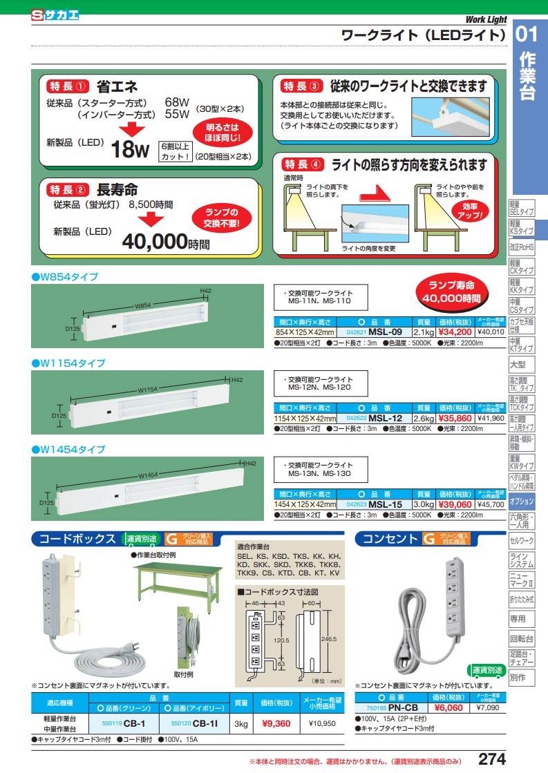 【ポイント15倍】【直送品】 サカエ 作業台用オプションワークライト MSL-09 (042621)