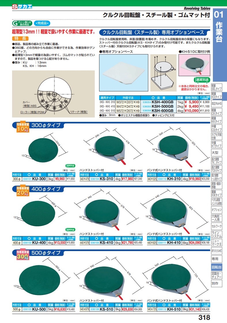 直送品】 サカエ クルクル回転盤（スチール製・ゴムマット付） KU-400