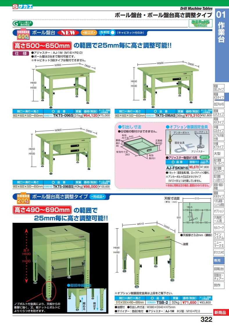 直送品】 サカエ ボール盤台（高さ調整タイプ） TSB-2 (036031) :k