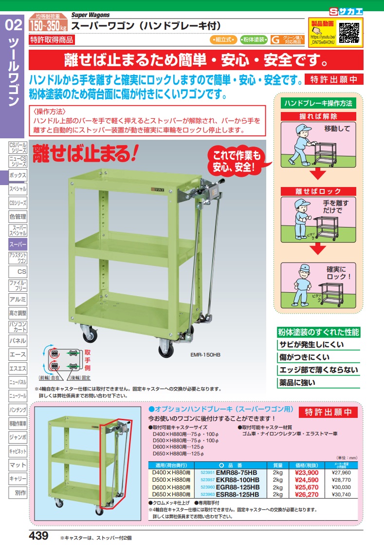 直送品】 サカエ オプションハンドブレーキ（スーパーワゴン用） EKR88