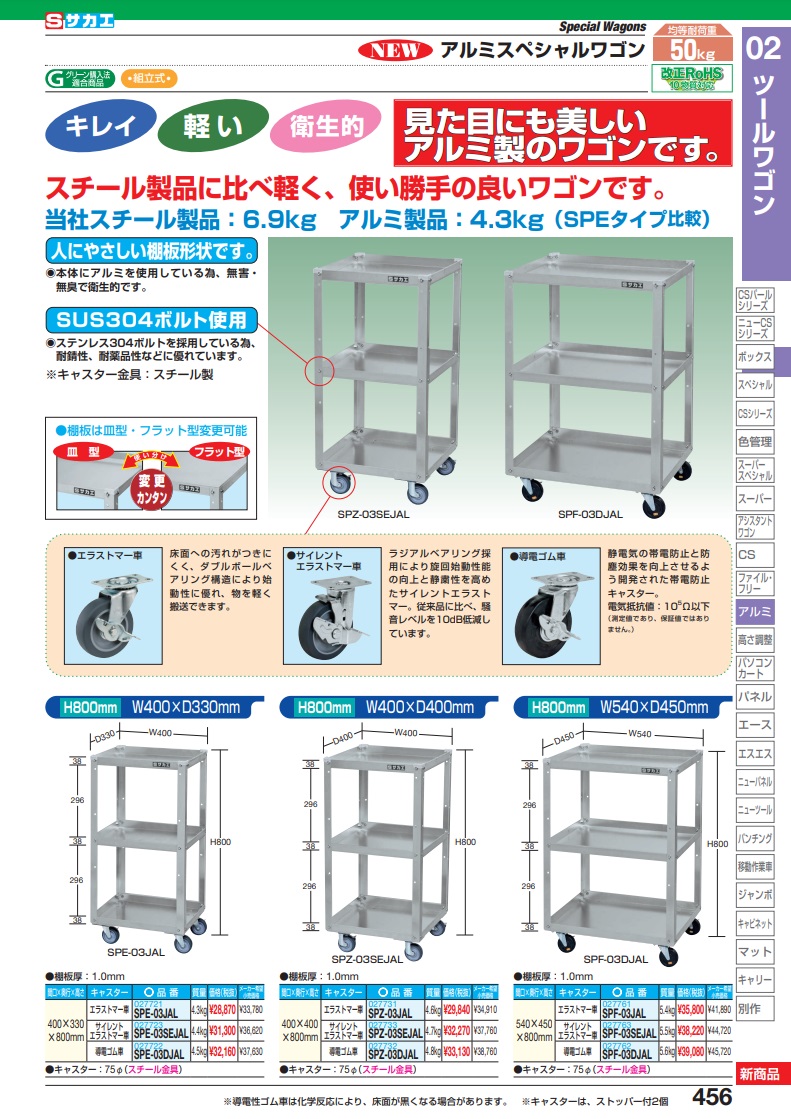 直送品】 サカエ アルミスペシャルワゴン SPZ-03DJAL (027732) 【大型