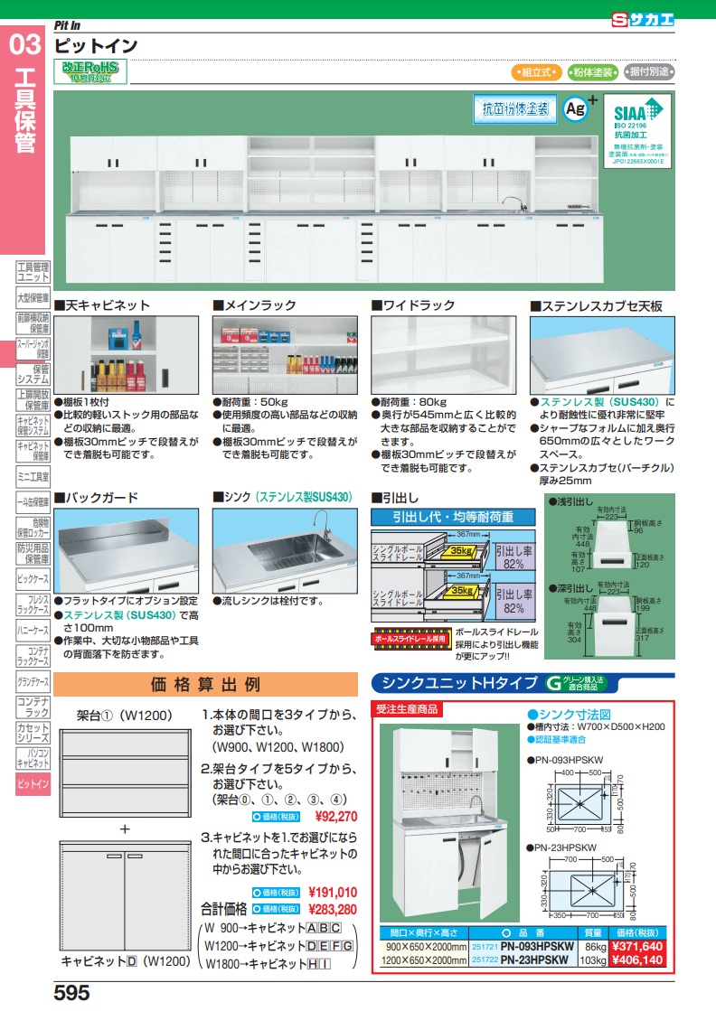 直送品】 サカエ ピットイン シンクユニットＨタイプ PN-093HPSKW