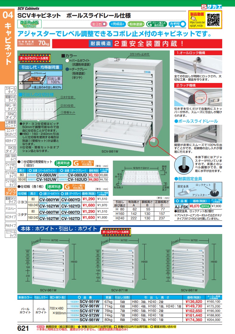 直送品】 サカエ ＳＣＶキャビネット SCV-961W (153262) 【大型】 : k