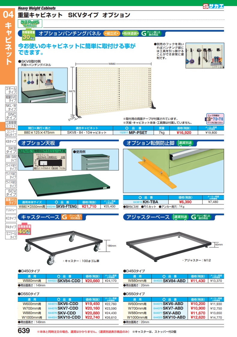 直送品】 サカエ 重量キャビネットＳＫＶタイプ用オプションキャスター