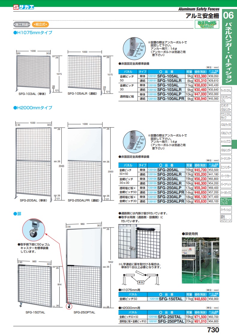 直送品】 サカエ アルミ安全柵（扉） SFG-250PTAL (120161) 【大型