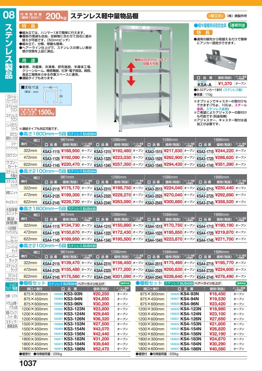 サカエ ステンレス軽中量物品棚 KSA3-2145 (074734)_2