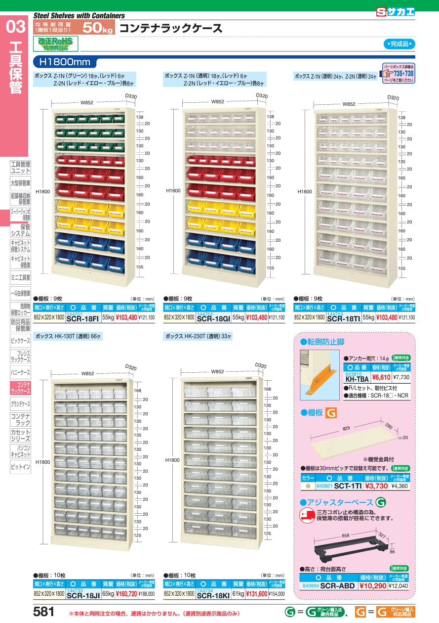 【ポイント15倍】【直送品】 サカエ コンテナラックケース(パーツボックス付) SCR-18TI (144753) 【大型】