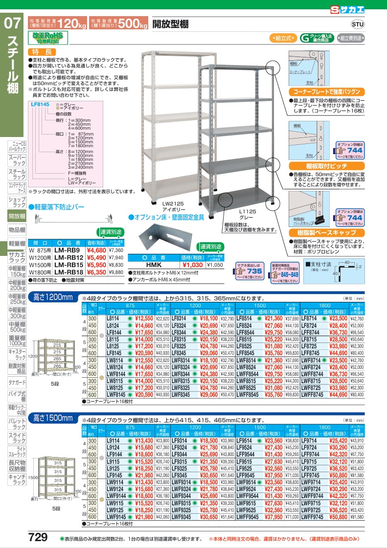 サカエ 物品棚LJ型(120KG/段・高さ1500MM・4段タイプ) LJ9524 (204185)