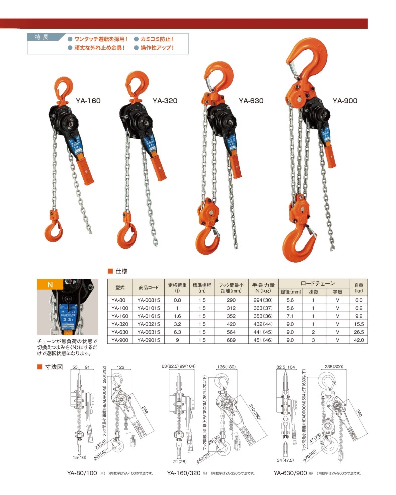 【ポイント15倍】【直送品】 象印 強力レバーYA型 YA-630 (YA-06315) (6.3t 揚程1.5m) チェーンレバーホイスト｜kouguyasan｜03