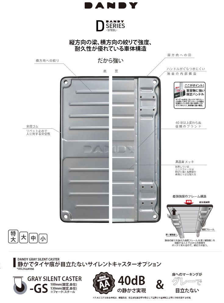 直送品】 花岡車輌 スチール台車 ダンディ UDA-LS-GS 固定ハンドル式