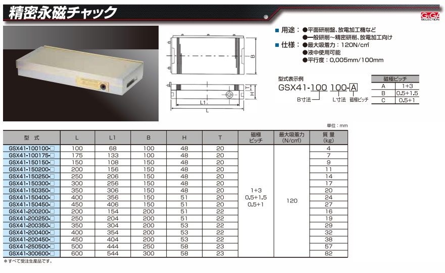 ギガ・セレクション 精密永磁チャック GSX41-150200-A 通販廉価