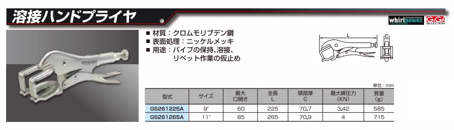 ギガ・セレクション 溶接ハンドプライヤ GS261225A｜kouguyasan｜02