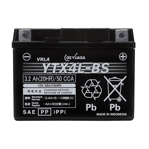 【直送品】 GSユアサ バッテリー バイク用 VRLA 制御弁式 液入・充電済み 12V YTX4L-BS (YTX4L-BS-GY3-C)