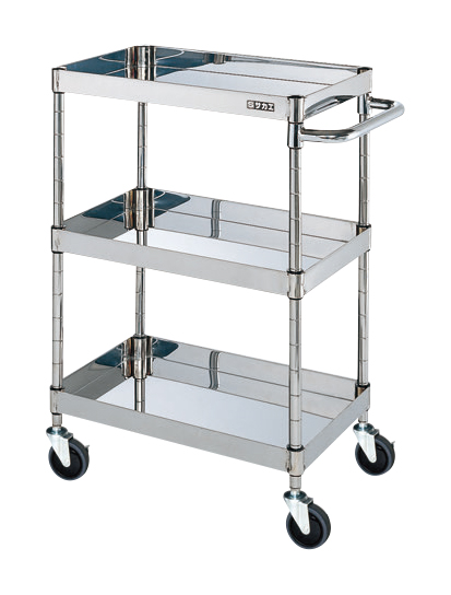 【直送品】 サカエ ステンレスCSパールワゴン(H880MM・棚板3段) CSP3-6083SE (083577) 【大型】