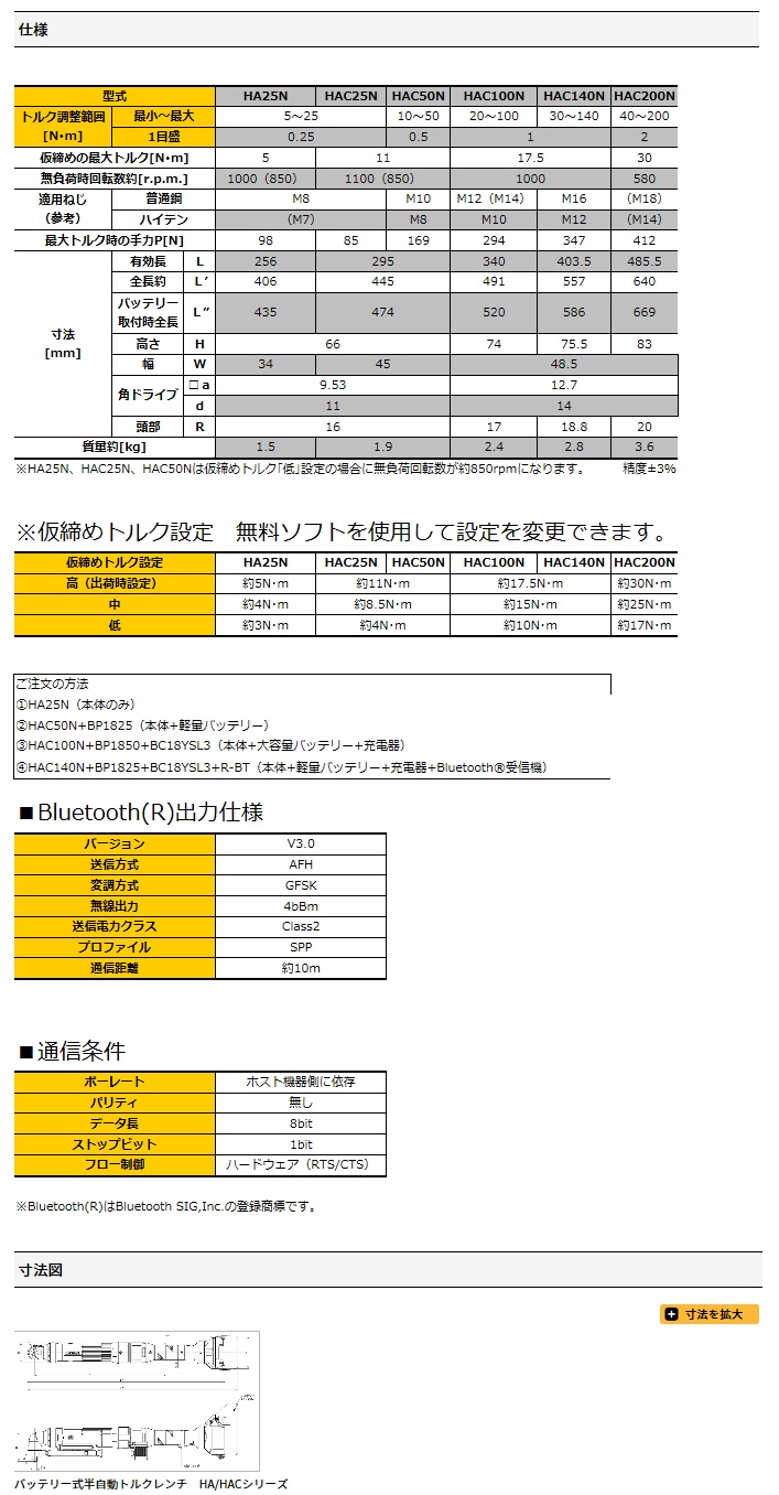 東日製作所 (TOHNICHI) バッテリー式半自動トルクレンチ HAC200N : k