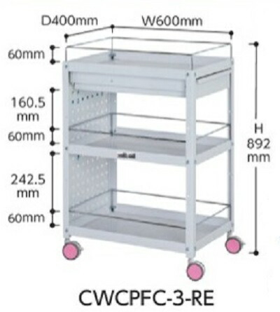 【直送品】 山金工業 色彩ワゴン CWCPFC 3 RE (チェリーピンク) 【大型】 :k yama cwcpfc 3 re:工具屋さん