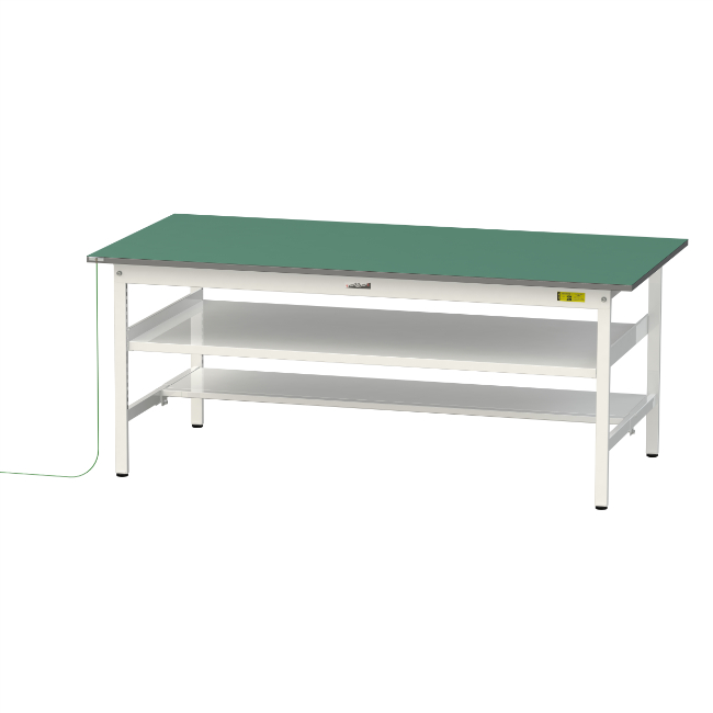 【ポイント15倍】【直送品】 山金工業 ワークテーブル150シリーズ 導電性ゴムマット貼りタイプ 固定式 中間+足元半面棚板付 SUPE-1890TF-WW 【大型】