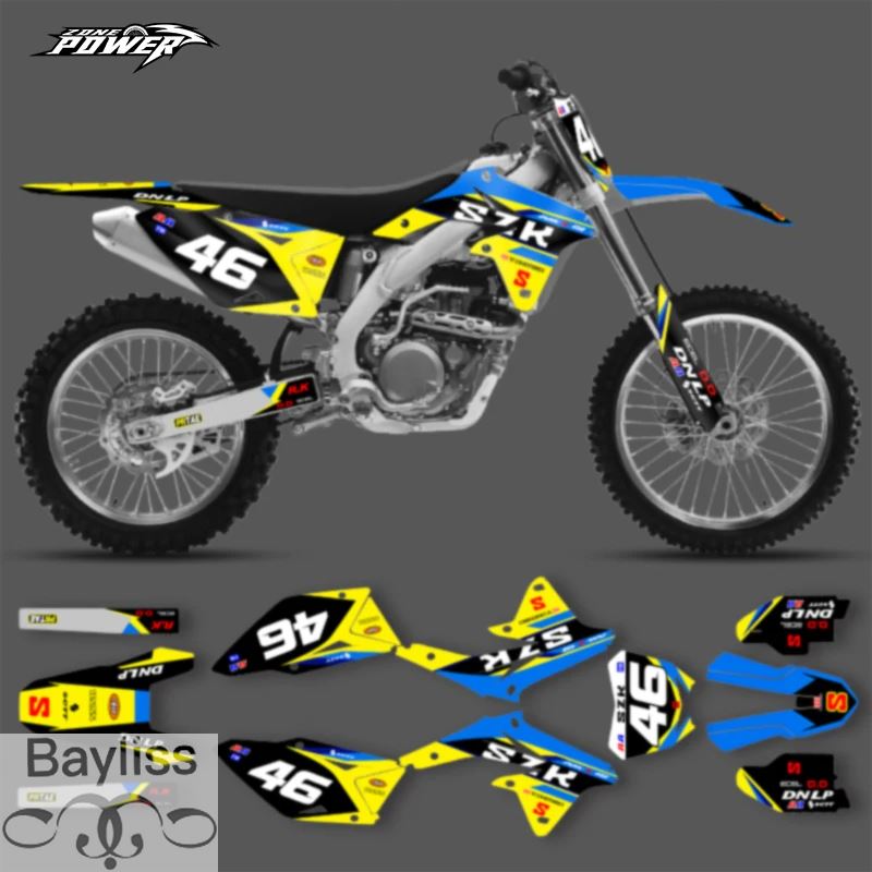【並行輸入品】Powerzone スズキ RMZ450 RMZ 450 2008-2017 カスタムチームバイクグラフィック背景デカールステッカーナンバー名カスタム 08_1
