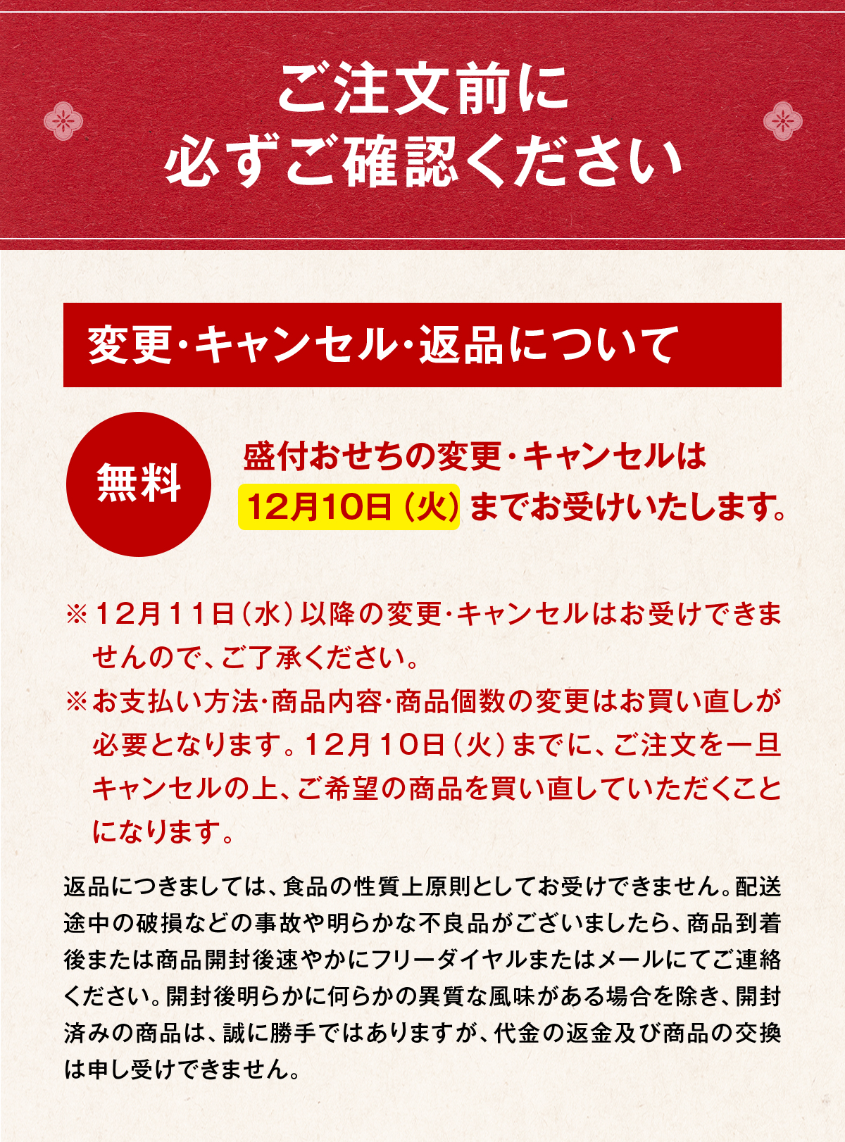 変更・キャンセル・返品について