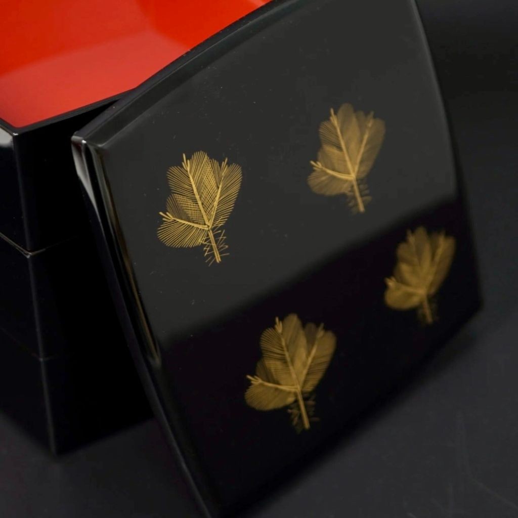 越前 重箱 若松沈金6.0重箱 黒内朱 金箔 沈金 松 三段重 越前漆器 木製