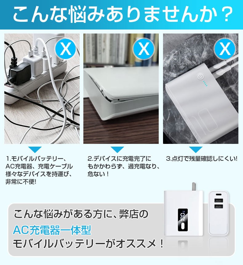 ACアダプター モバイルバッテリー 2in1 充電器 iPhone 軽量 USB AC 