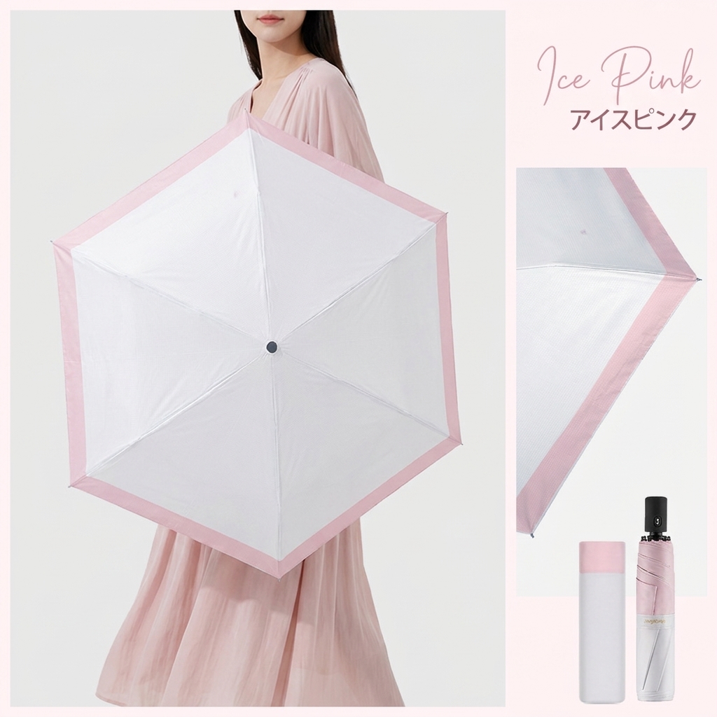 UVカット晴雨兼用 ミャクミャク LIBERTY柄薄ベージュ・ピンク新品・未開封 VeraVera 【形状記憶・Radi-Cool素材使用】日傘 6本骨 折りたたみ 自動