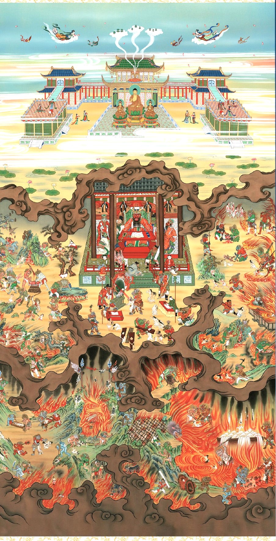 掛け軸 掛軸 地獄極楽図 大幅仏画 (複製画・新品) 桐箱・タトウ