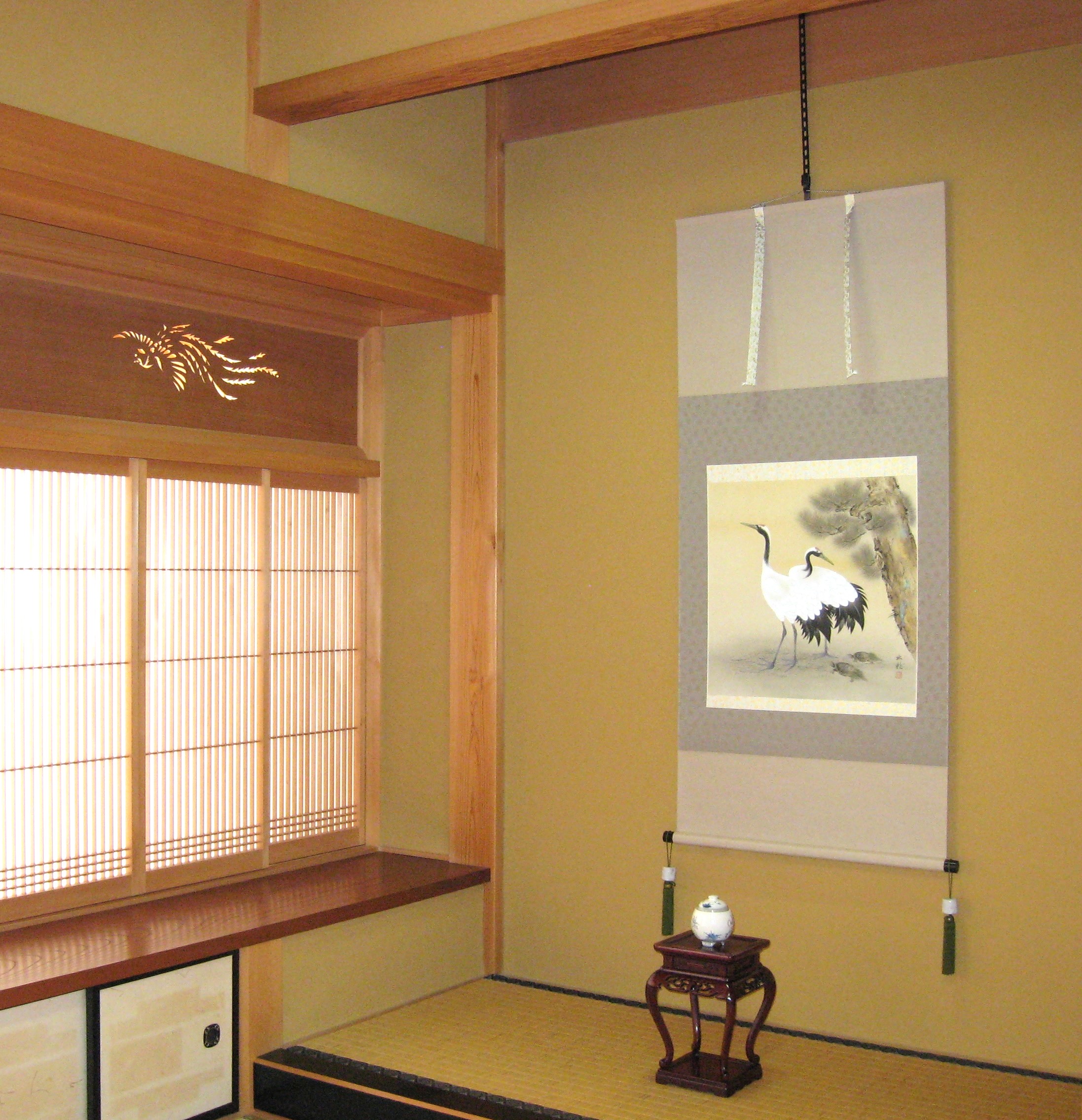 掛け軸 掛軸 双鶴 青柳北彩 (真作・新品) 尺八横 : 掛け軸の専門
