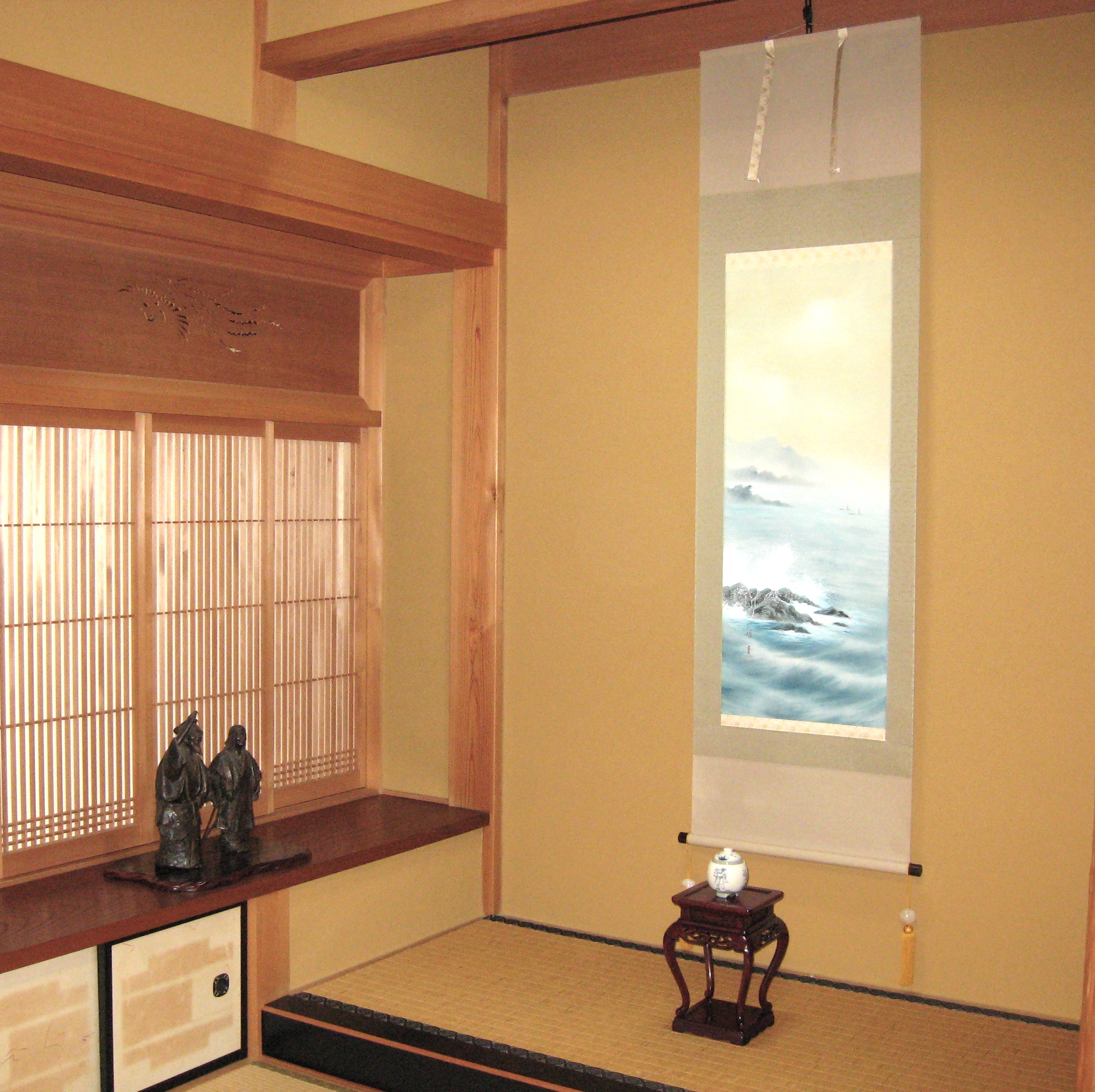 特価軸】掛け軸 掛軸 彩色山水(夏の海の風景) 田中祥堂 (真筆・新品