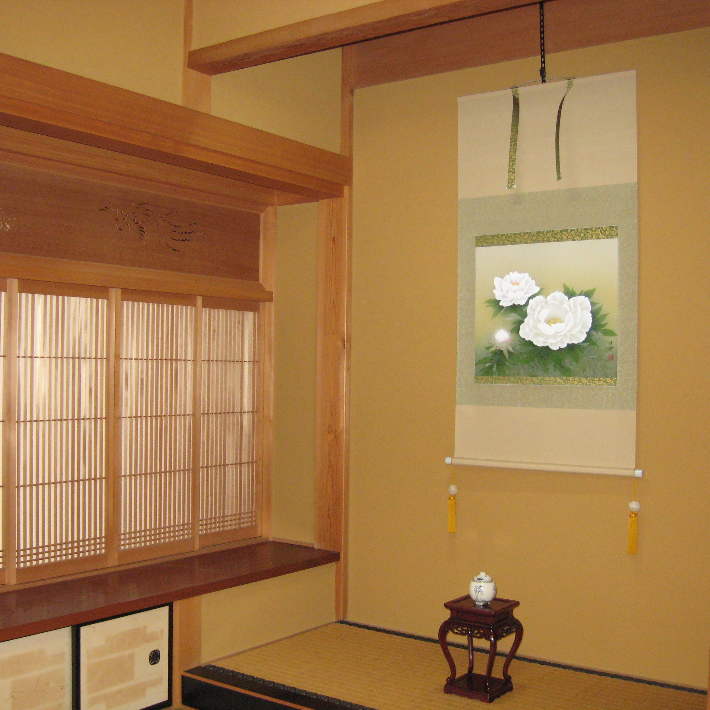 掛け軸 掛軸 牡丹 (ぼたん) 鈴木優莉 (真作・新品) 尺八横 太巻