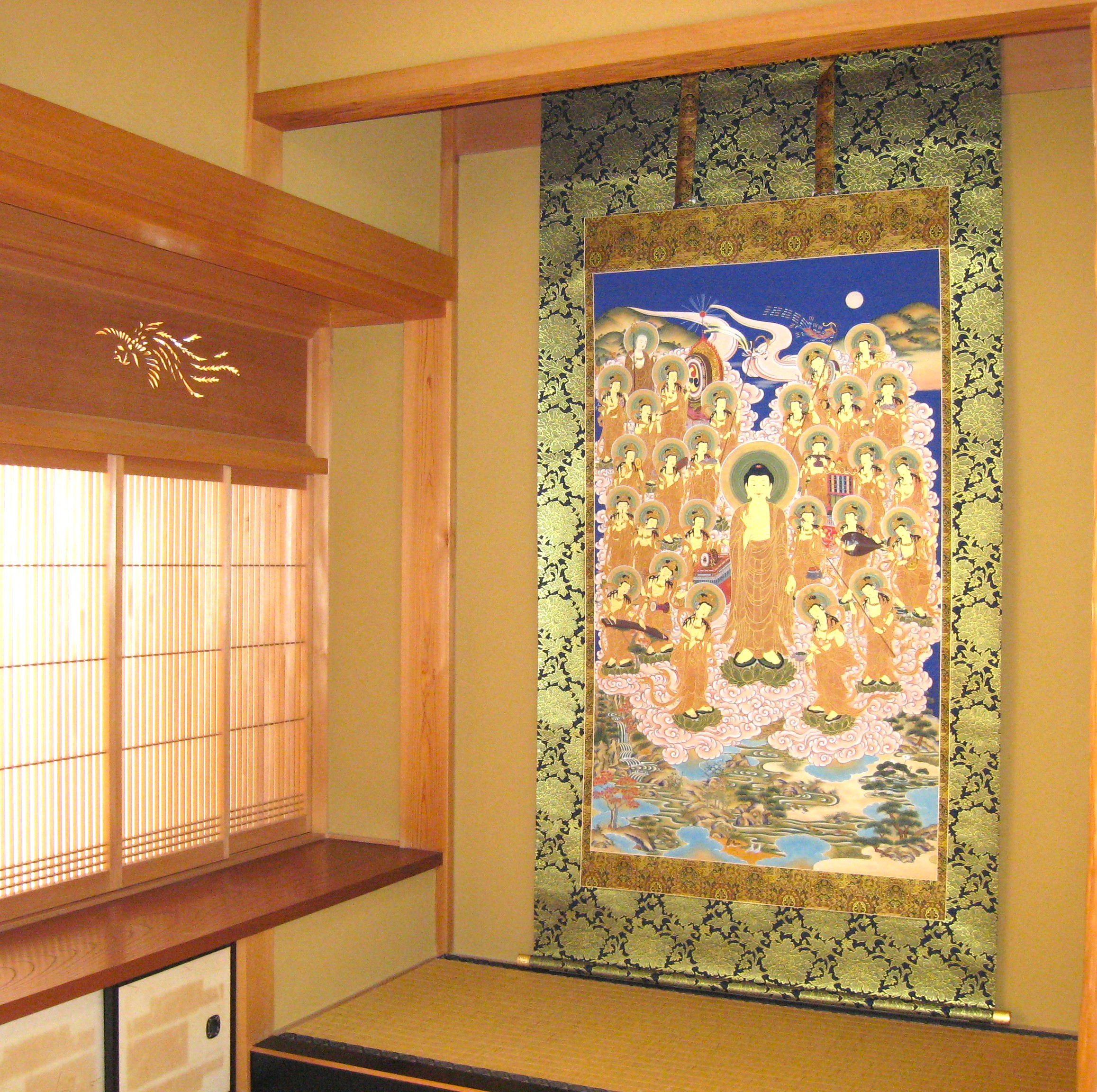 掛け軸 阿弥陀三尊廿五菩薩来迎図 山越春紀 (真筆・新品