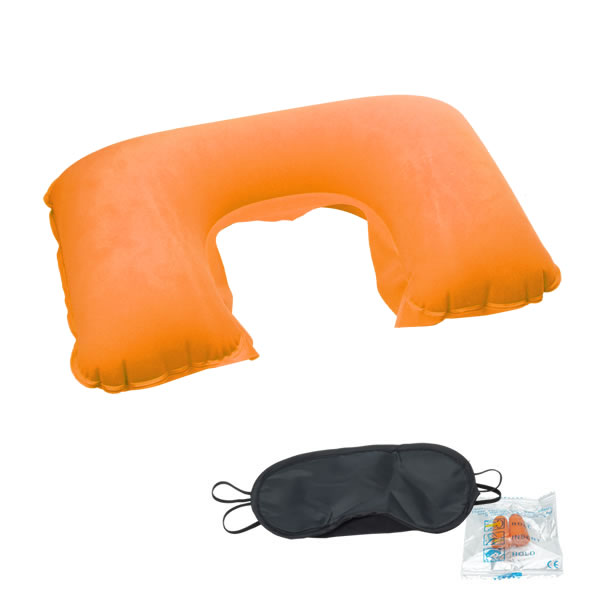 激安本物 ネックピロー アイマスク 耳栓 エアー 枕 軽量 旅行 飛行機 オレンジ