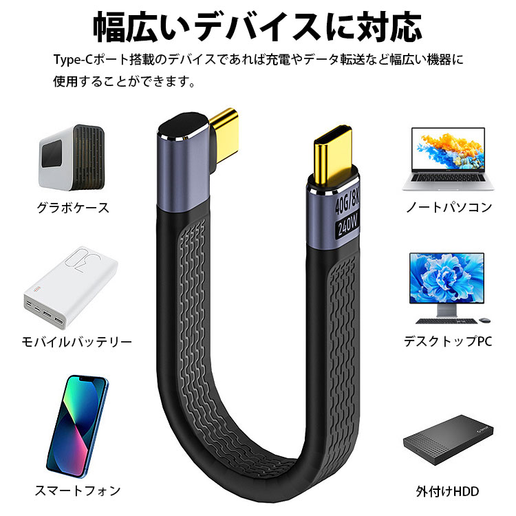 Type-C ケーブル USB4 PD 240W 急速充電 L字 ストレート 高速 40Gbps