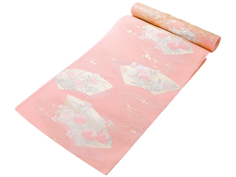 夏名古屋帯 いろは帳 西陣織 夏用 絽 正絹 名古屋帯 六通柄 ピンク ro-308-G : 和の心