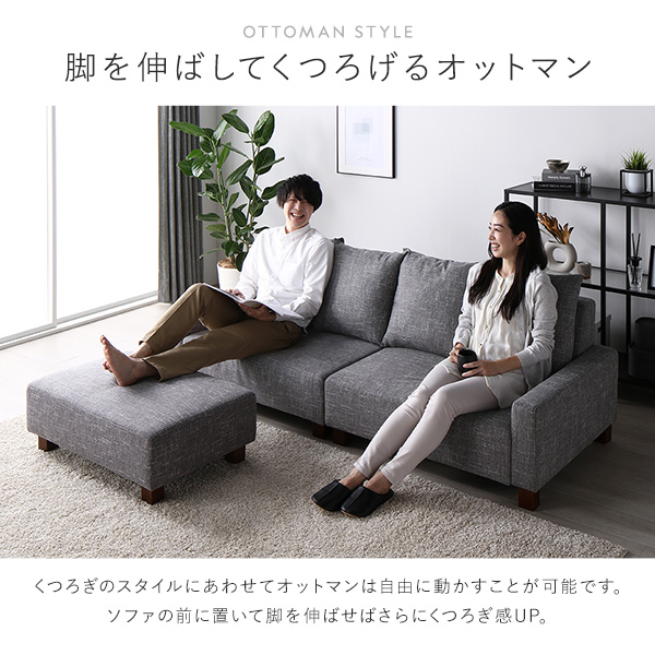 ソファセット ビッグカウチセット 〔 3人掛けソファ アッシュグレー 脚