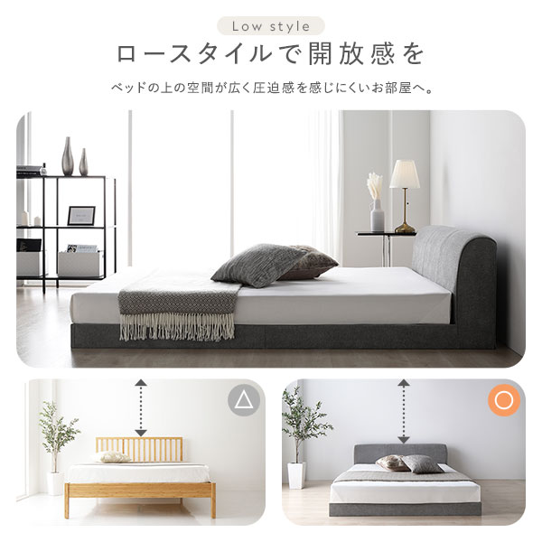 ファブリック ローベッド ダブル ベッドフレームのみ グレー すのこ