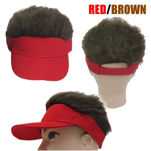 ゴルフ ヘアーバイザー 髪の毛付き 赤　フレアーバイザー サンバイザー ウイッグ 帽子 コンペ