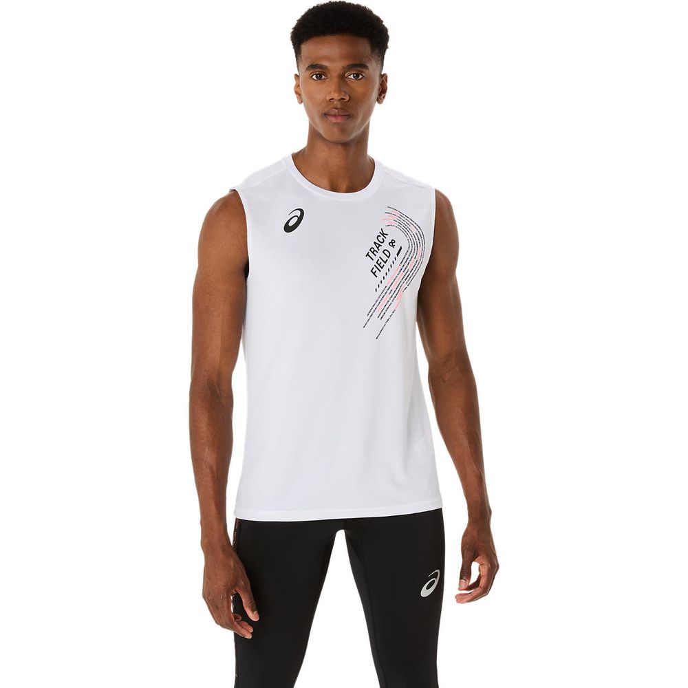アシックス asics 陸上ウェア メンズ   トラックプラクティスグラフィックノースリーブシャツ 2091A743-100 2025SS
