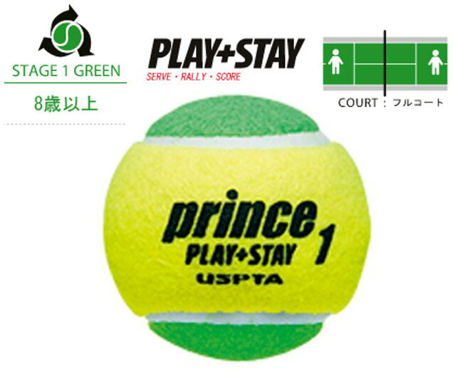 Prince プリンス 「PLAY+STAY ステージ1 グリーンボール 7G321 12個入り 」キッズ/ジュニア用テニスボール 『即日出荷』