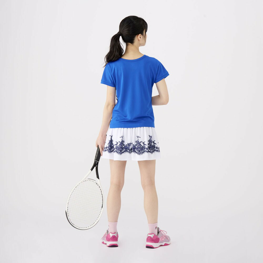 FILAフィラ＊ひらひら袖紺のトップスとフィラレッドのキュロットパンツ 上下L FILA（フィラ） テニスウェア レディース キュロットパンツ VL2464