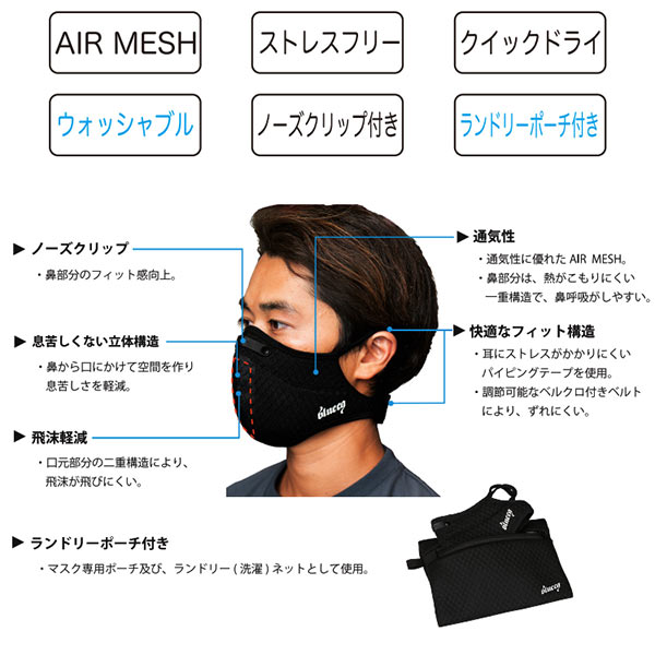 blueeq ブルイク ATHLETE FACE MASK NOSE CLIPPED アスリートフェイスマスク ノーズクリップ付き MC003  ユニセックス テニス・ゴルフ・サイクル